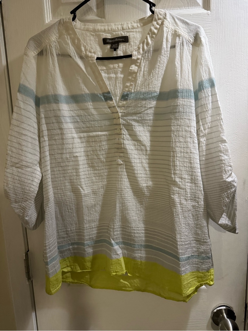 Tommy Bahama Women’s Gauze Tunic Blouse White Blue Lime Green Size M - Picture 3 of 11